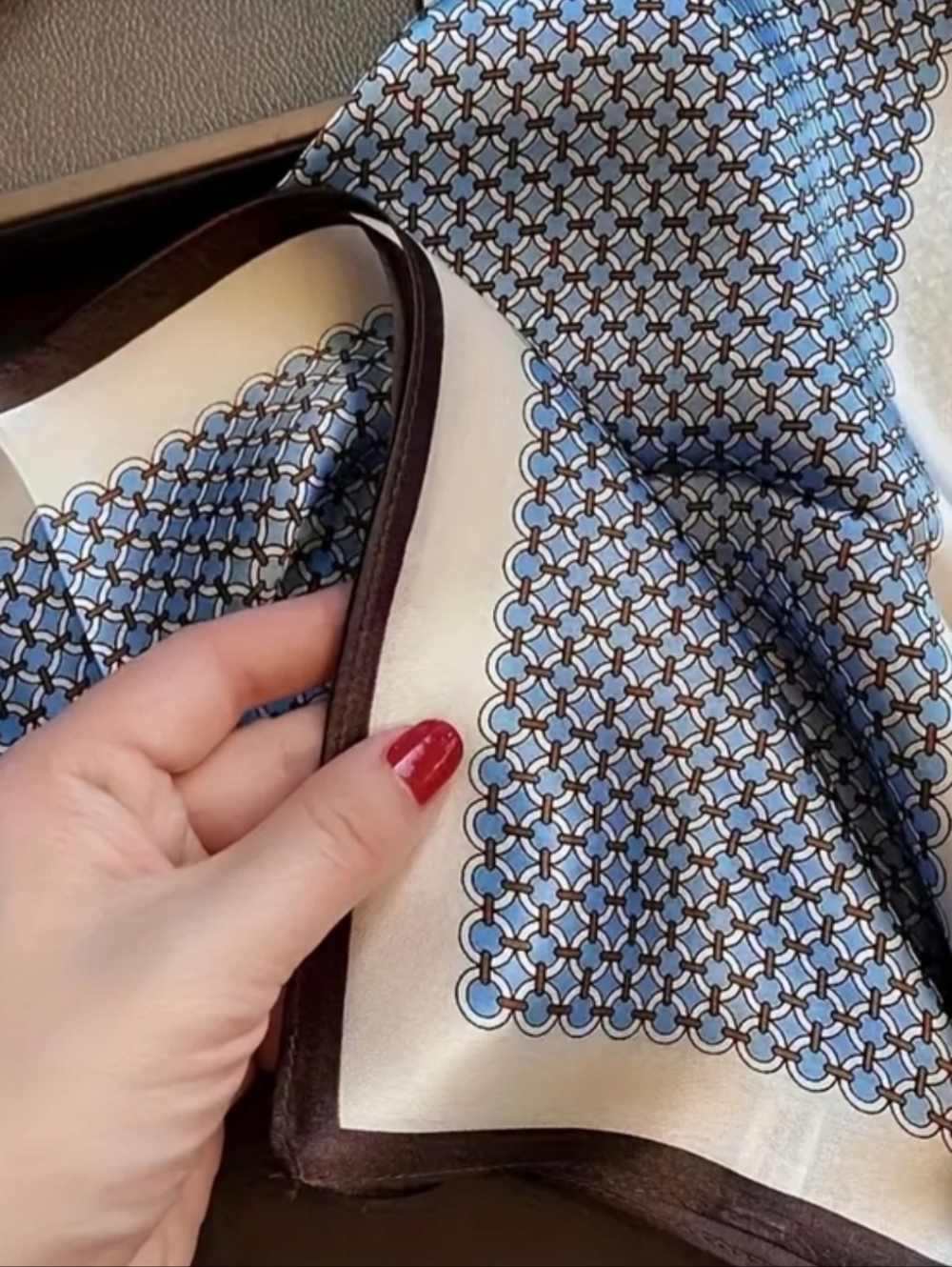Silk Scarf with Blue Chain Link Pattern